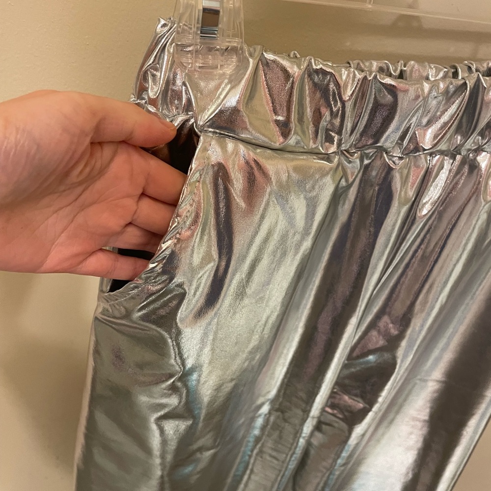 Shiny silver jogger pants